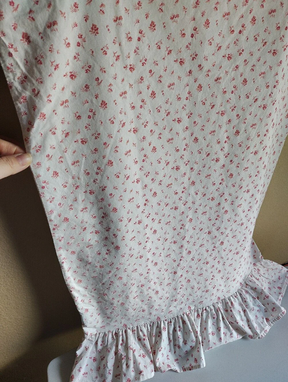 VTG Ralph Lauren Colchester Standard Pillowcase Red White Ditsy Floral Ruffle